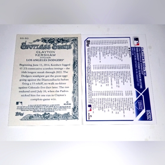 Clayton Kershaw Spotless Spans Allen & Ginter + 200th Win Topps Update 2023 - Picture 2 of 2